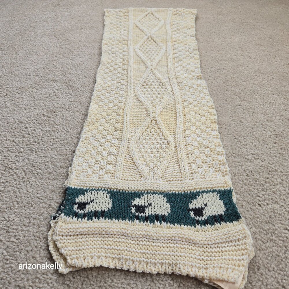Wool Aran Scarf Lamb Sheep Design - Picture 5 of 8